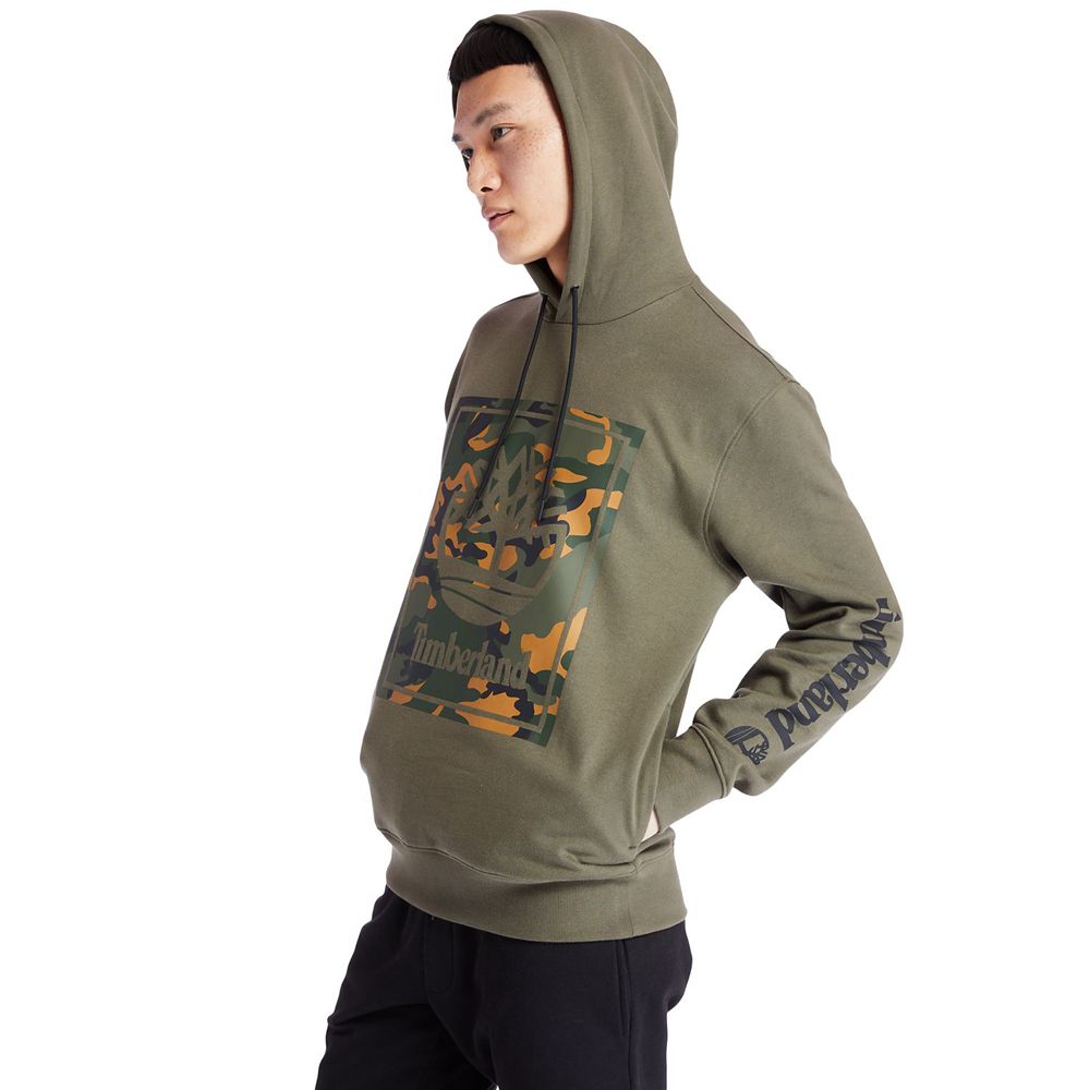 Timberland Φουτερ Ανδρικα Ελιά - Camo Tree-Logo Hoodie - Greece 9213870-EJ